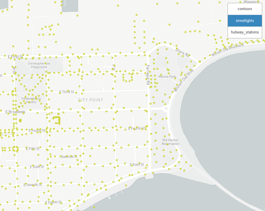 A small sample of Boston's streetlight distribution.