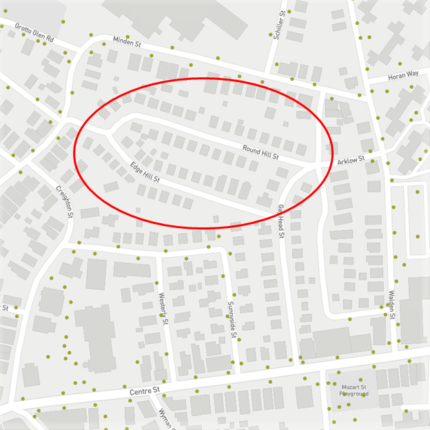 The Round Hill/Edge Hill Street neighborhood may be populated but it is also poorly lit.